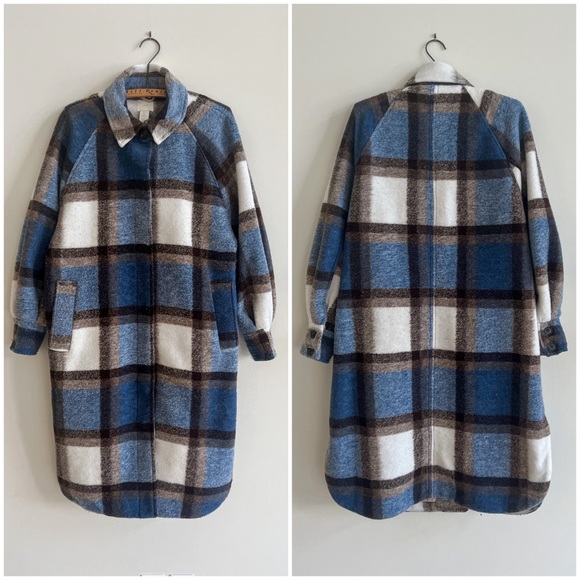 🏷️ SOLD • H&M • Oversized Coat Shacket in Blue Plaid • Small - Picture 4 of 13